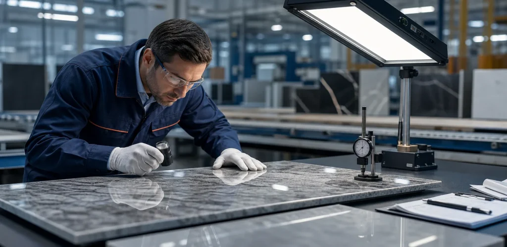 THINGOO quality control inspection for architectural surface material manufacturing